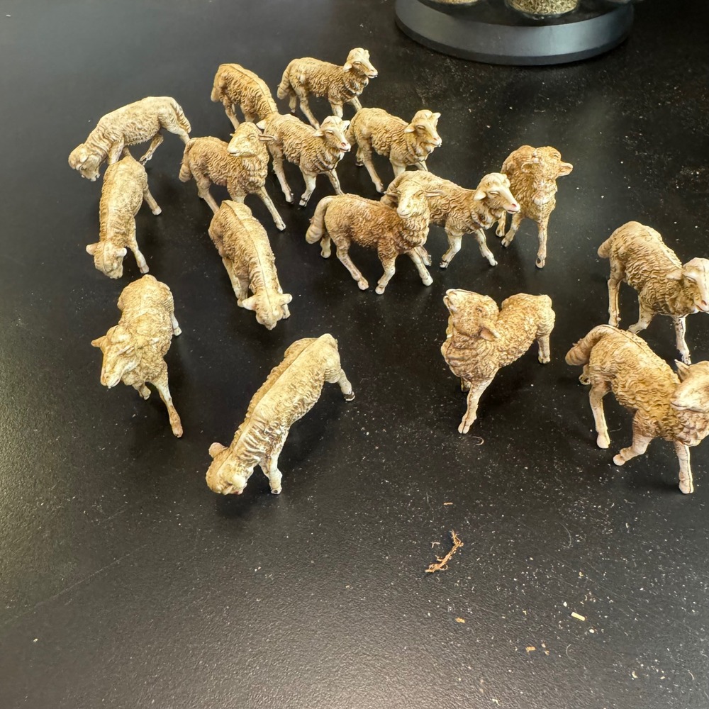 Miniature Sheep Figurines Set of 15 Cream Tan Rustic Farmhouse Nativity Decor